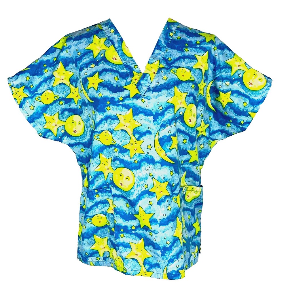 JASCO UNIFORM Womens Size S Medical Scrub Workwear Moon Stars Short Sleeve
